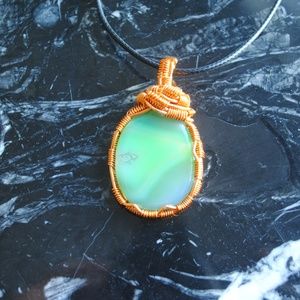 green agate copper wire wrap pendant